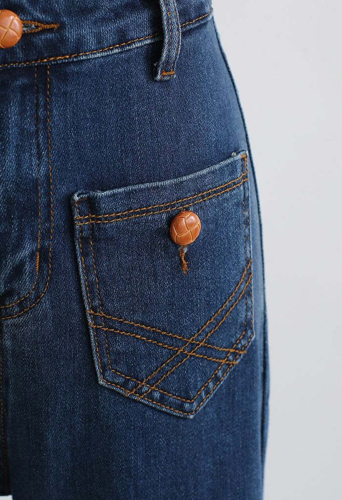 Toffee Button Patch Pocket Flare Leg Jeans