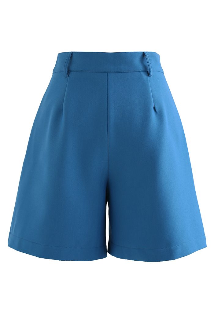 Triangle Belt Loop Textured Shorts in Blue