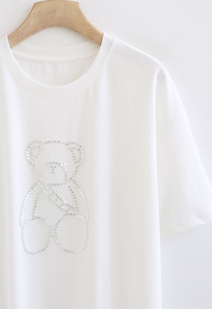 Beaded Teddy Bear T-Shirt in White