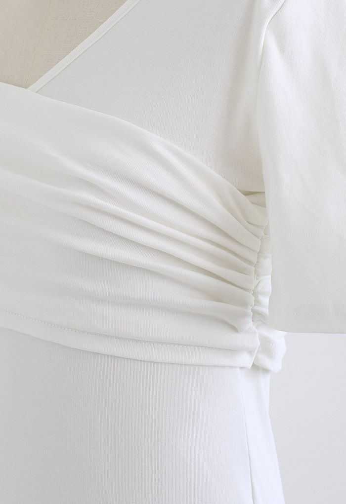 Oblique One-Shoulder Short Sleeve Top in White