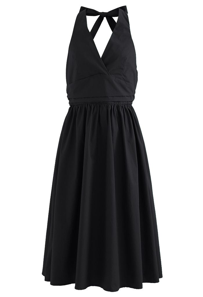 Minimalist Halter Neck Midi Dress in Black