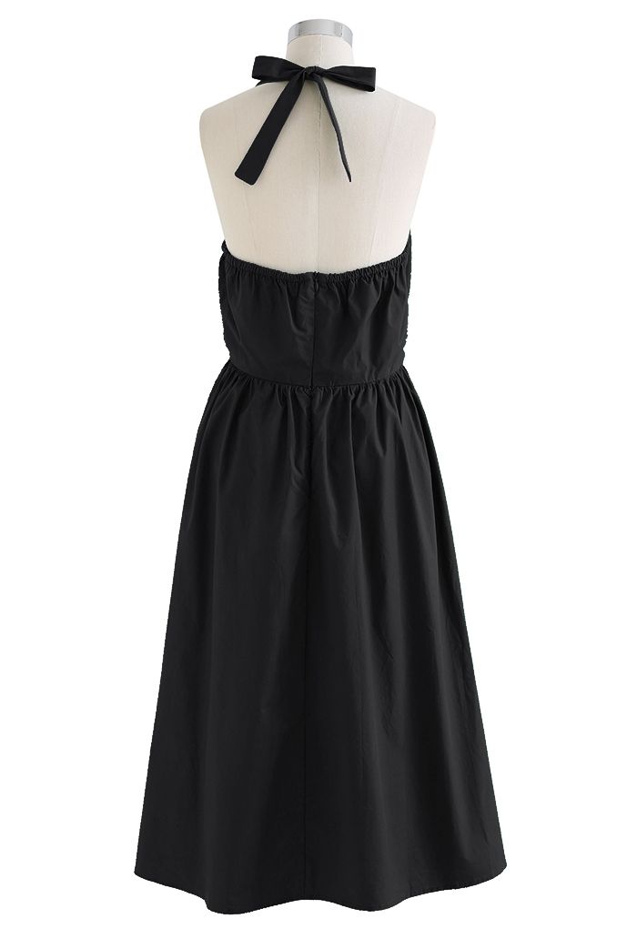 Minimalist Halter Neck Midi Dress in Black