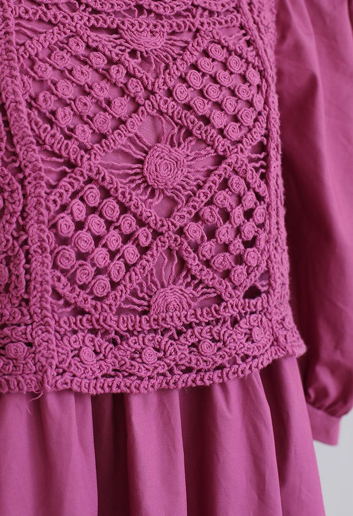 Crochet Spliced Bubble Sleeve Dolly Top in Magenta