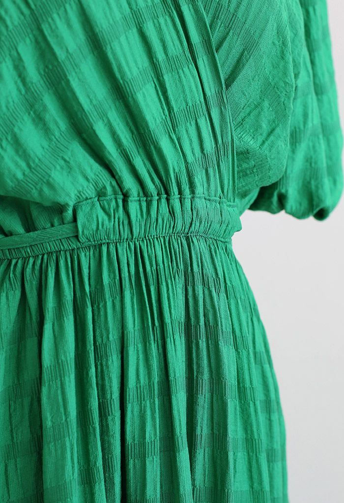 Check Pattern Belted Wrap Dress in Green