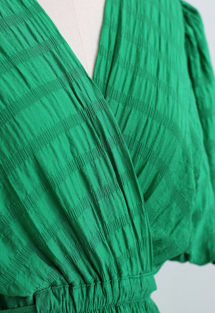 Check Pattern Belted Wrap Dress in Green
