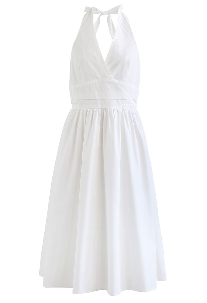 Minimalist Halter Neck Midi Dress in White - Retro, Indie and Unique ...