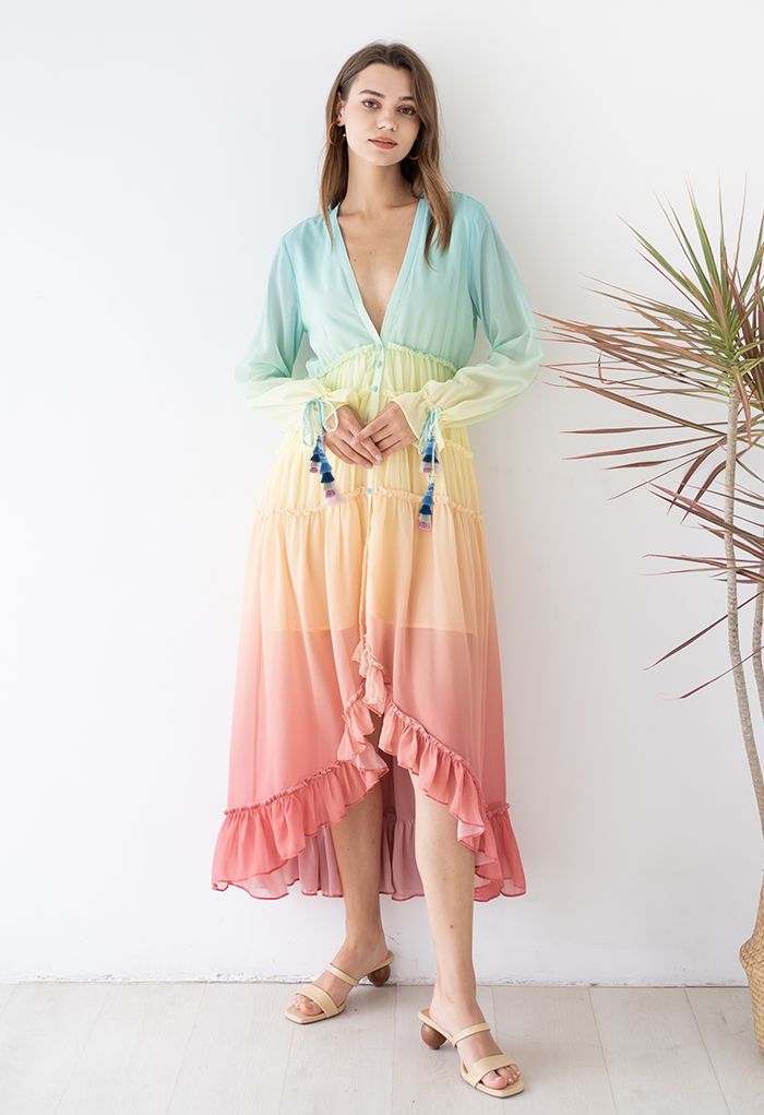 Vacay Paradise Gradient V-Neck Maxi Dress