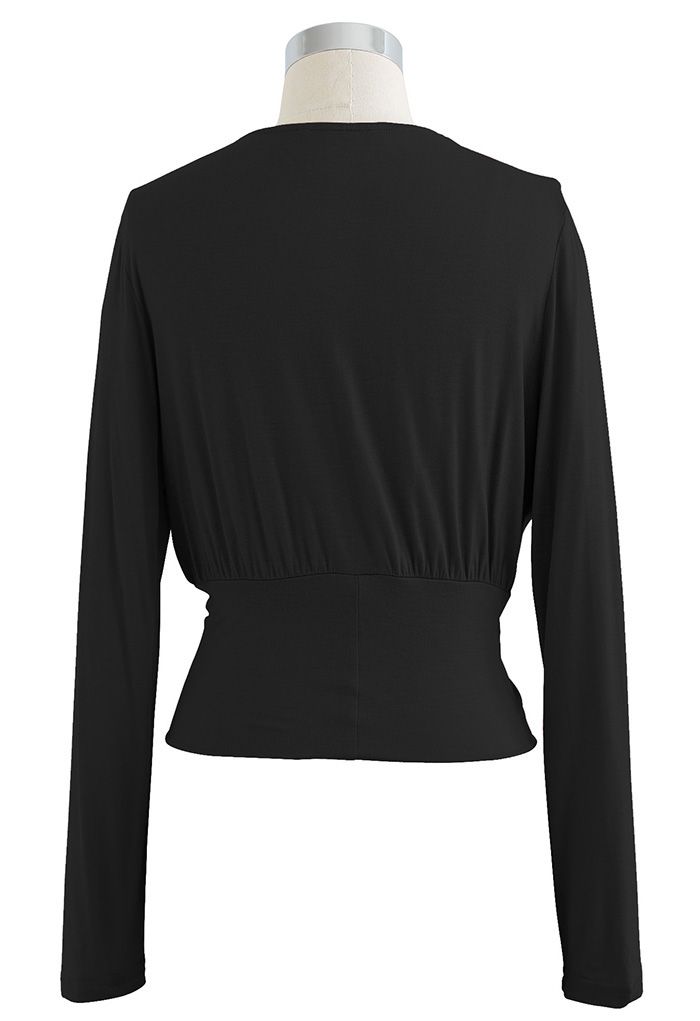 Ultra-Soft Cotton Wrap Top in Black