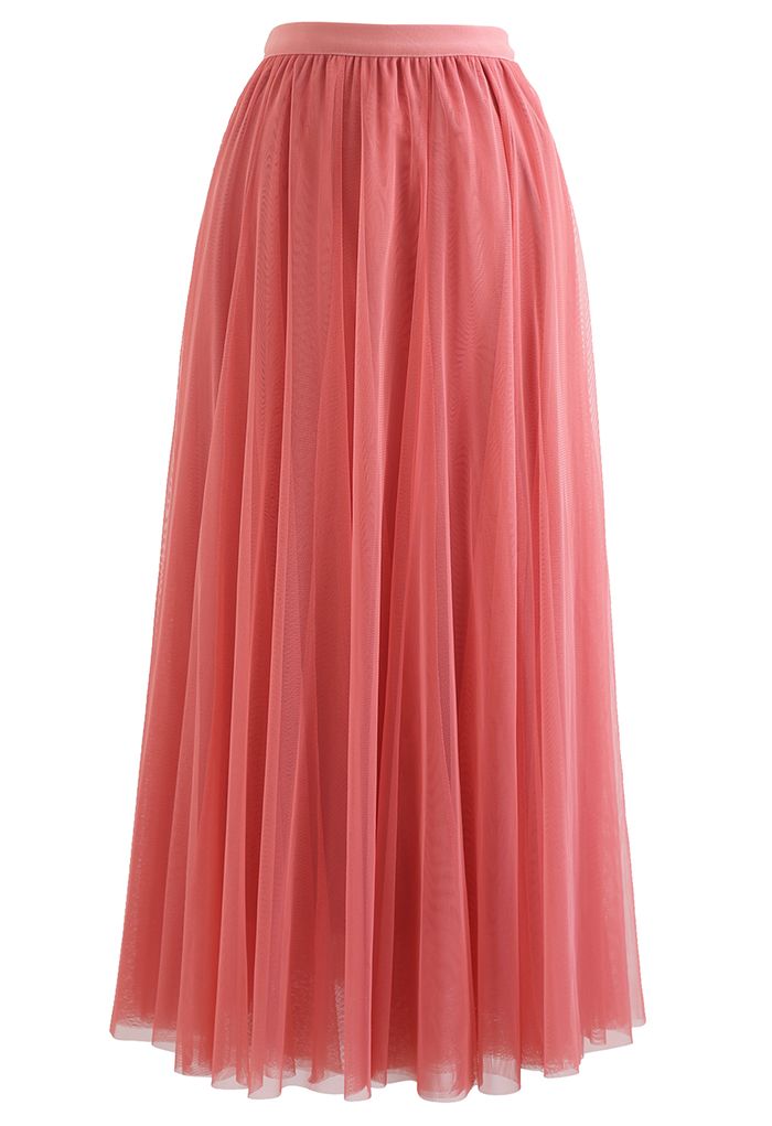 My Secret Garden Tulle Maxi Skirt in Coral - Retro, Indie and Unique ...