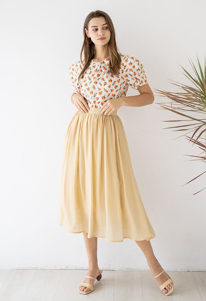 Simplicity Solid Color Textured Skirt in Mustard