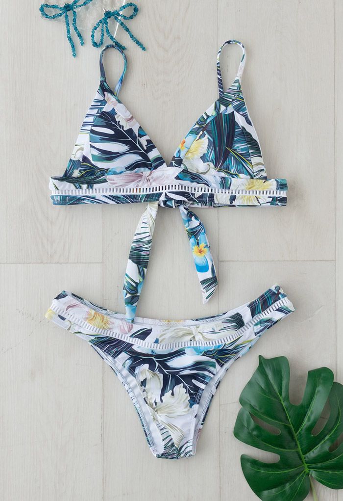 Tropical Leaves Tie Back Bikini Set
