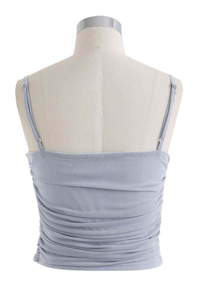 Ruched Soft Mesh Cami Top in Dusty Blue