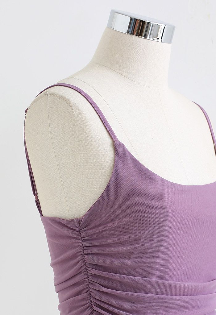 Ruched Soft Mesh Cami Top in Purple