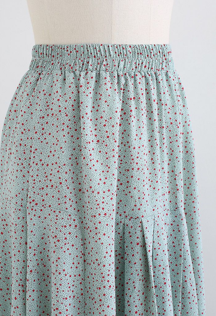 Ditsy Spot Print Pleated Maxi Skirt in Teal