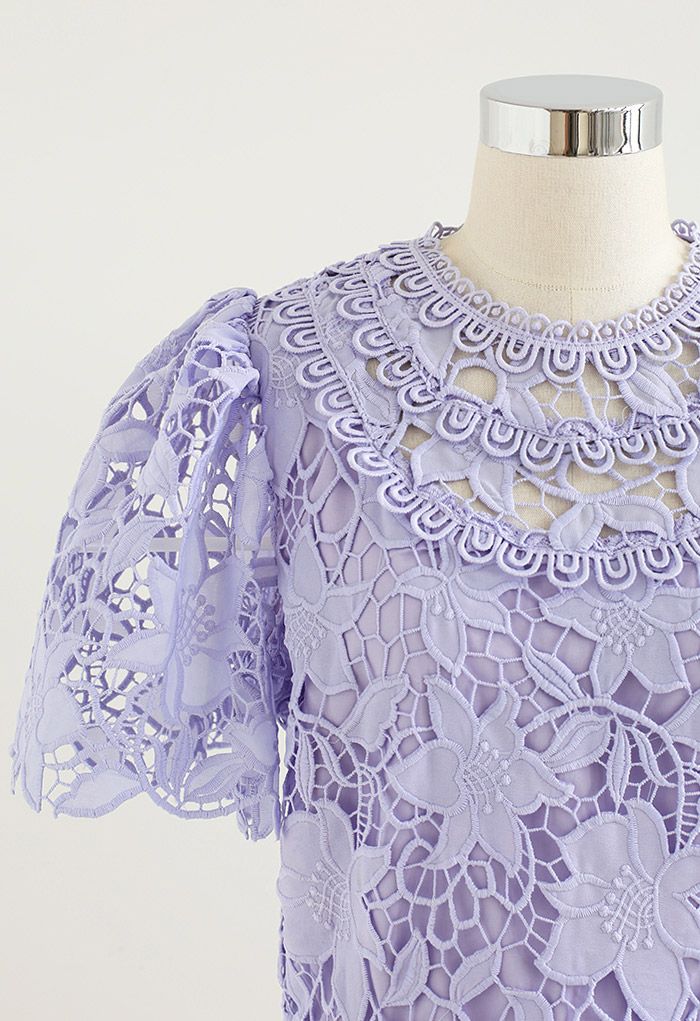 Blooming Lily Full Crochet Crop Top in Purple - Retro, Indie and Unique ...