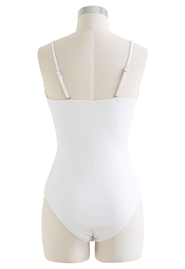 White Buckle Cutout Ribbed Swimsuit