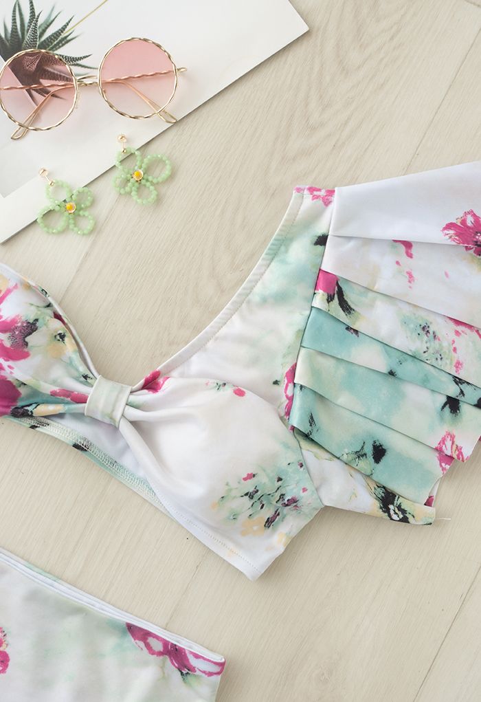 Floral and Frill One-Shoulder Bikini Set