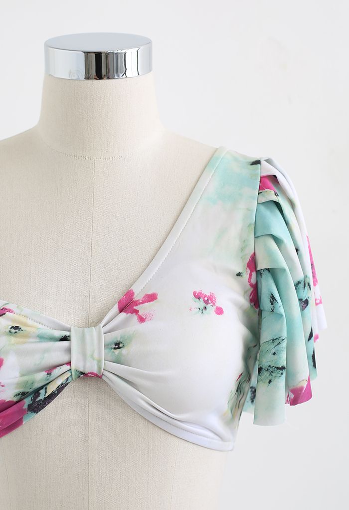 Floral and Frill One-Shoulder Bikini Set