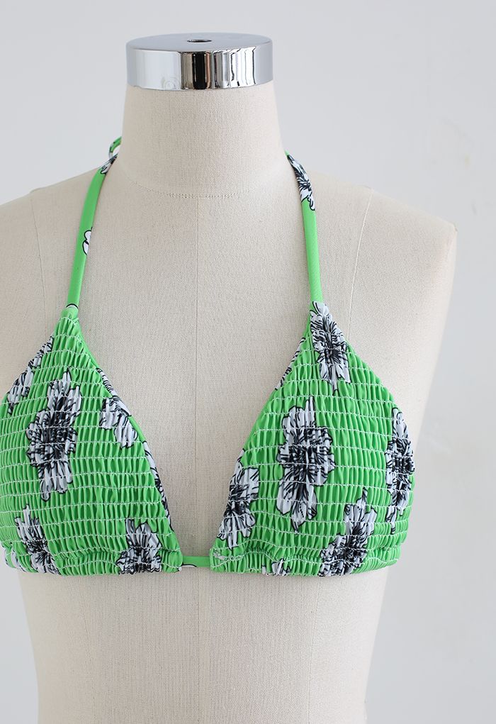 Green Hue Floral Shirring Bikini Set