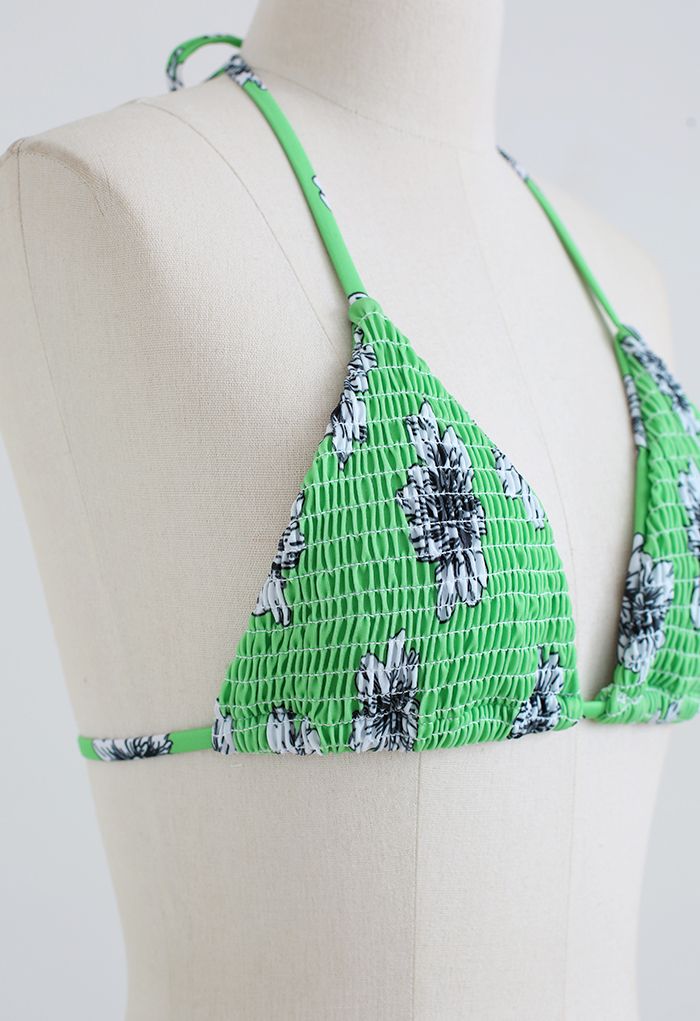 Green Hue Floral Shirring Bikini Set