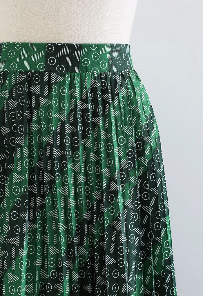 Mini Circle Print Pleated Maxi Skirt