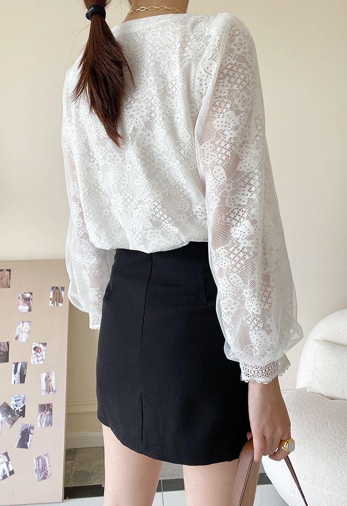 Mesh Layered Sleeve Floral Lace Top