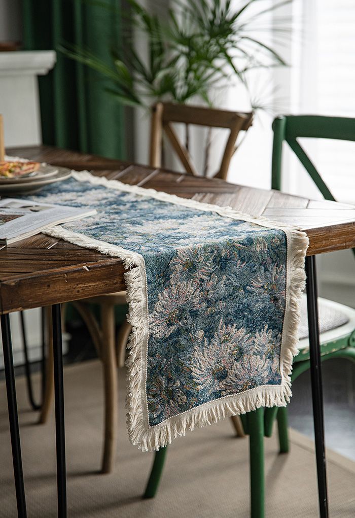 Marguerite Oil Painting Fringed Edge Table Runner