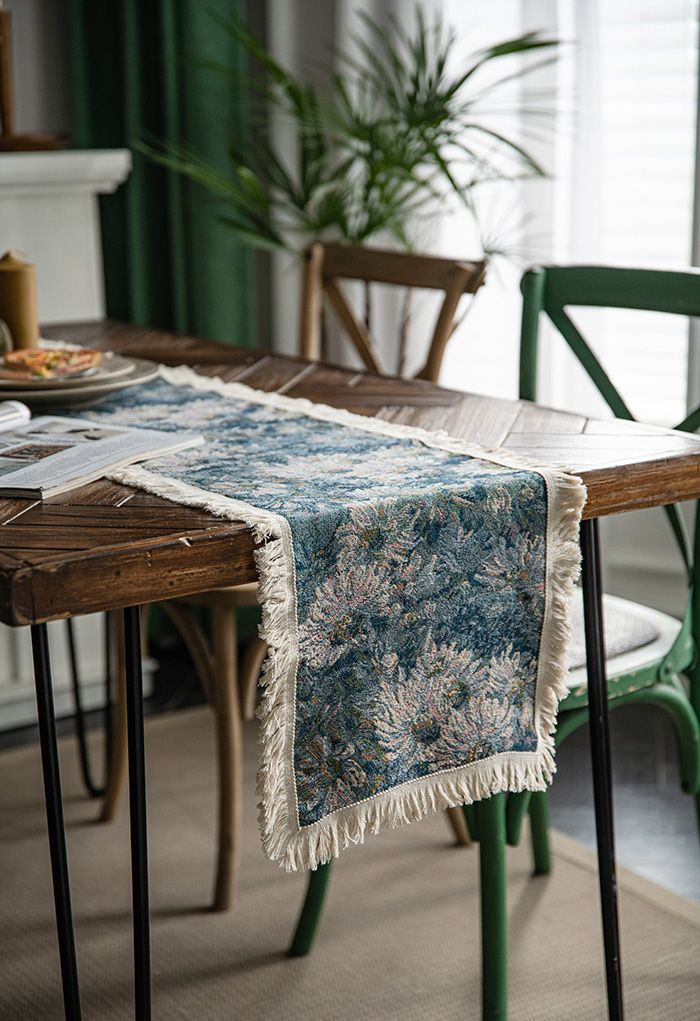 Marguerite Oil Painting Fringed Edge Table Runner