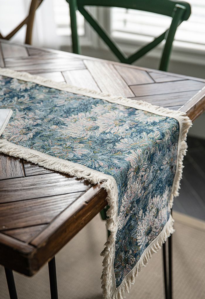 Marguerite Oil Painting Fringed Edge Table Runner