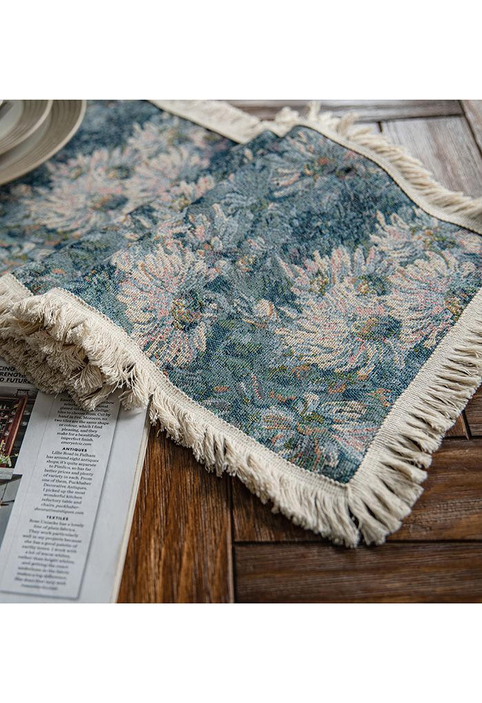 Marguerite Oil Painting Fringed Edge Table Runner