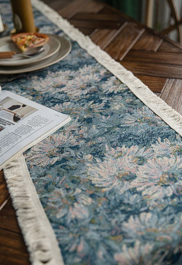 Marguerite Oil Painting Fringed Edge Table Runner