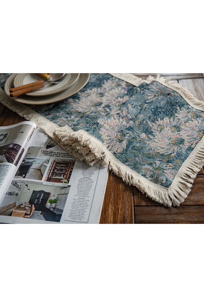 Marguerite Oil Painting Fringed Edge Table Runner