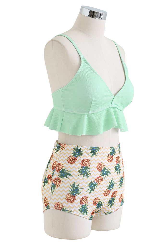 Pineapple Ruffle Trim Textured Bikini Set