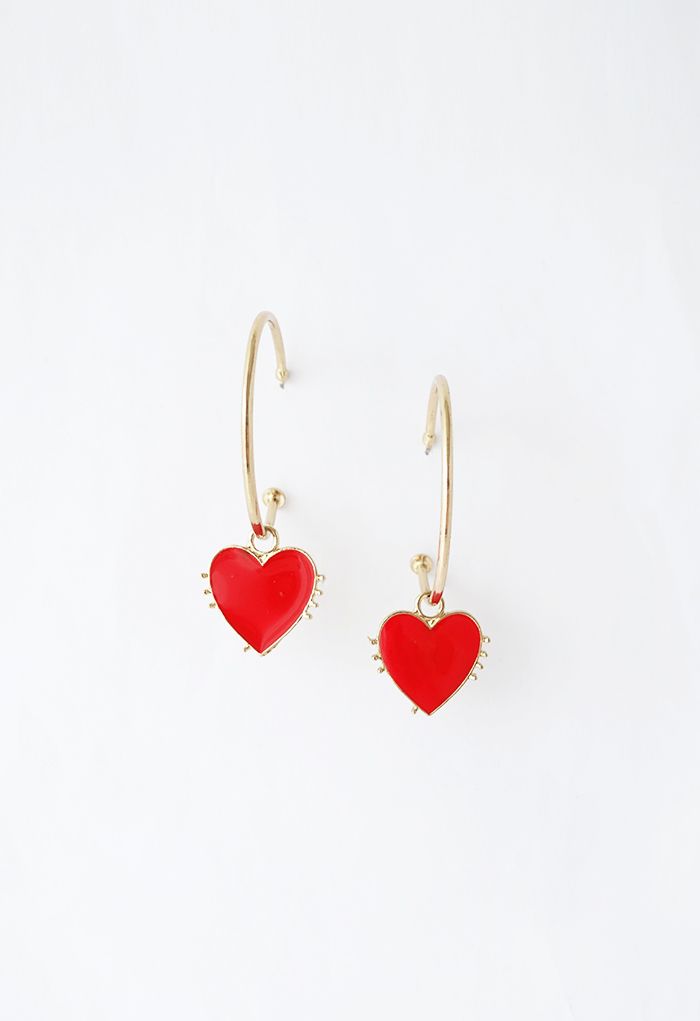 Heart Shape Golden Hoop Earrings - Retro, Indie and Unique Fashion