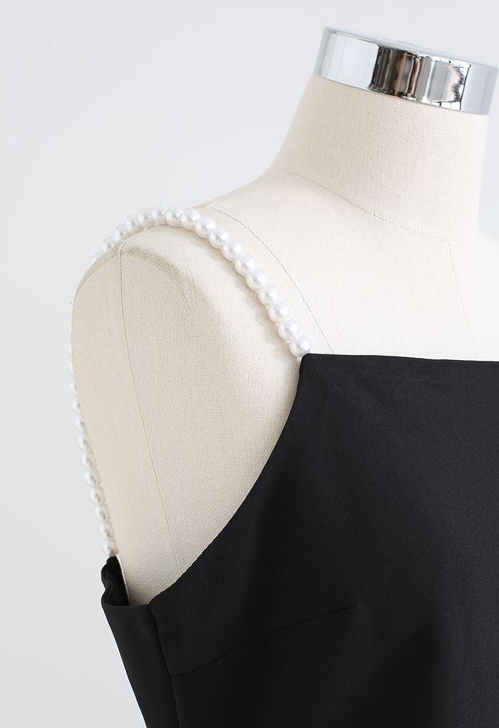 Pearly Straps Backless Cami Dress in Black