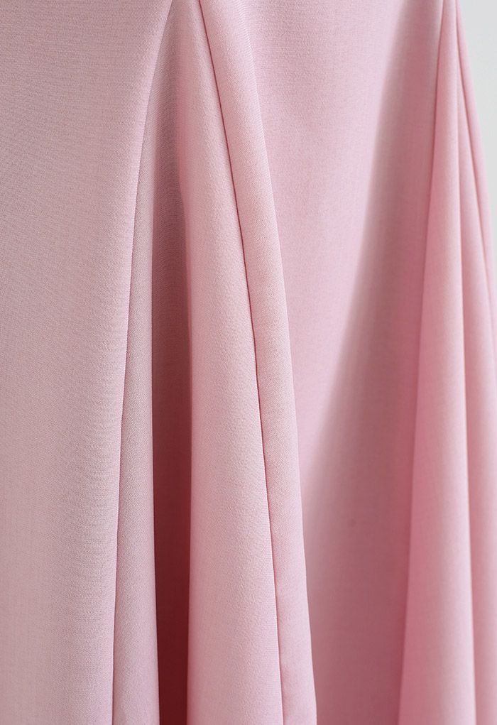 V-Neck Short Sleeve Panelled Midi Dress in Pink