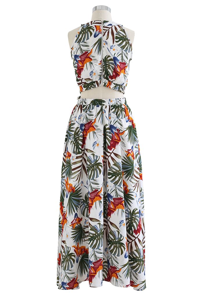 Summer Heaven Palm Print Halter Neck Maxi Dress