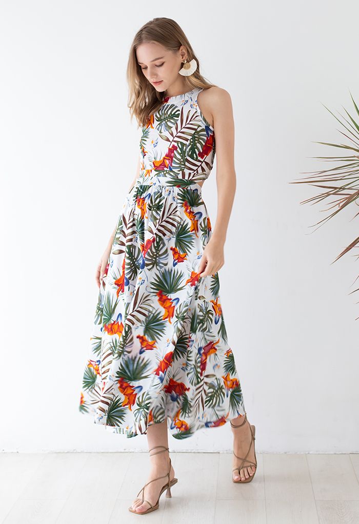 Summer Heaven Palm Print Halter Neck Maxi Dress