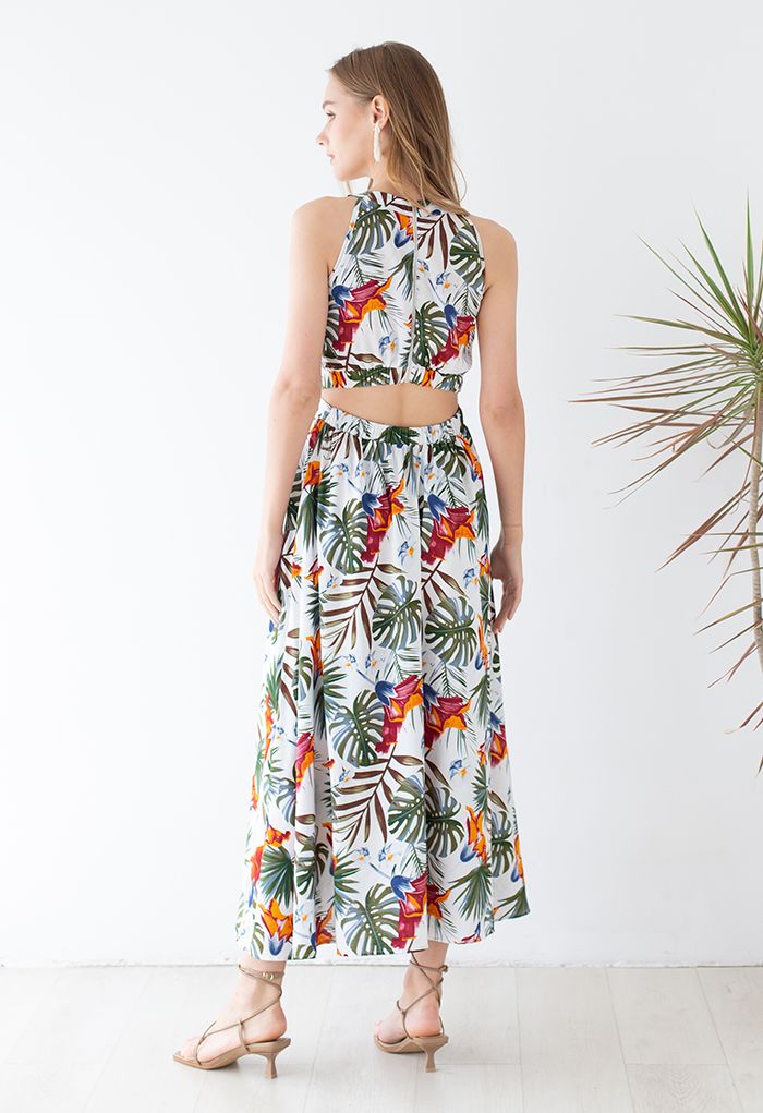 Summer Heaven Palm Print Halter Neck Maxi Dress