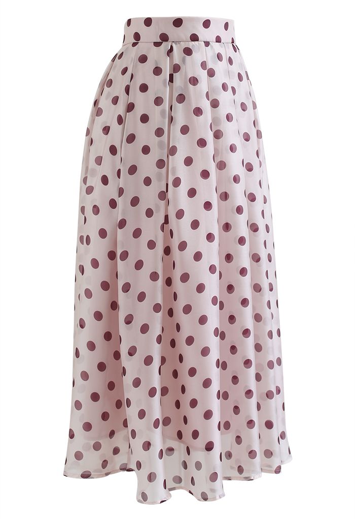 Plum Dot Pleated Sheer Midi Skirt
