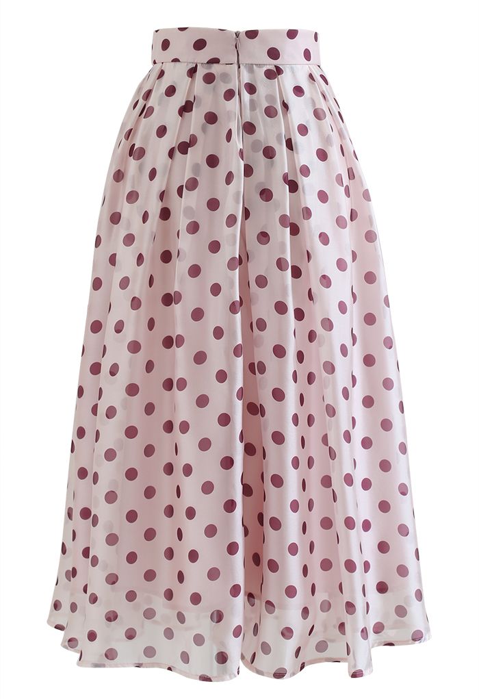 Plum Dot Pleated Sheer Midi Skirt