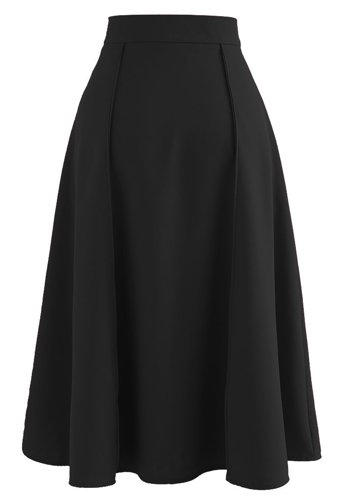 Faux Welt Pocket Seam Detail Midi Skirt in Black - Retro, Indie and ...