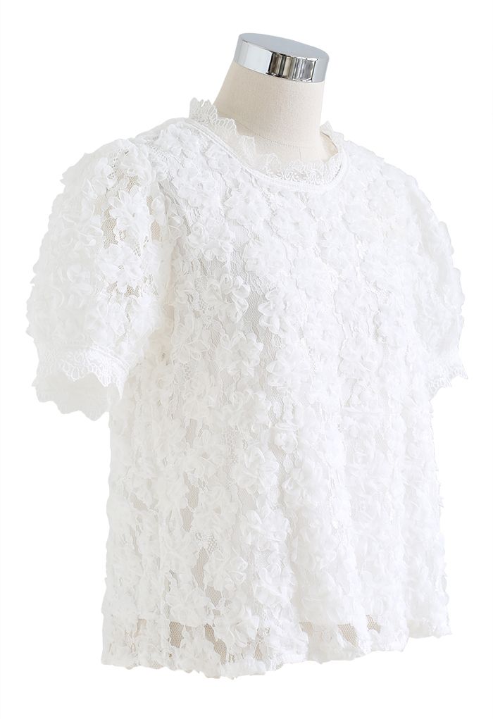 3D Flower Lace Top in White