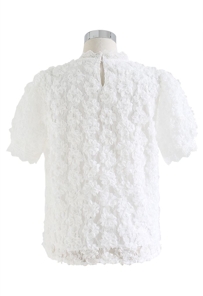 3D Flower Lace Top in White