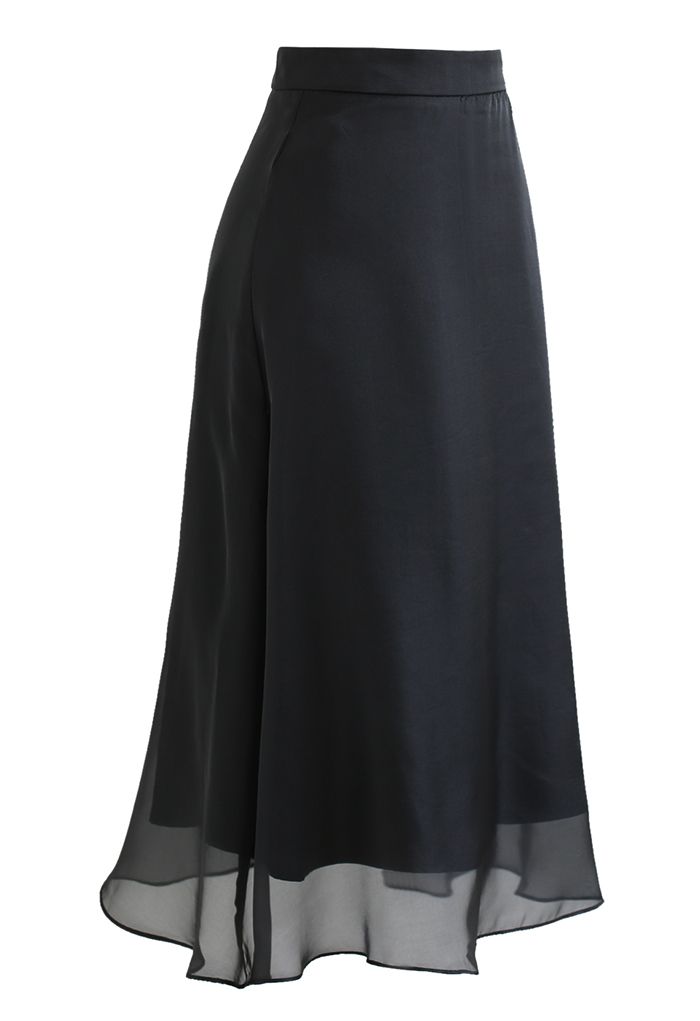 Breezy High Waist Sheer Midi Skirt in Black