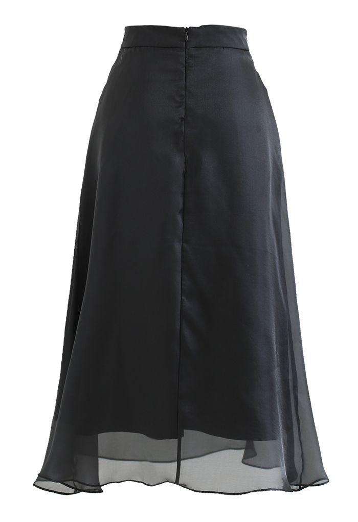 Breezy High Waist Sheer Midi Skirt in Black