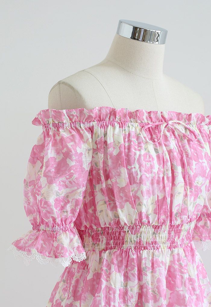 Summer Cutie Floral Off-Shoulder Mini Dress in Pink