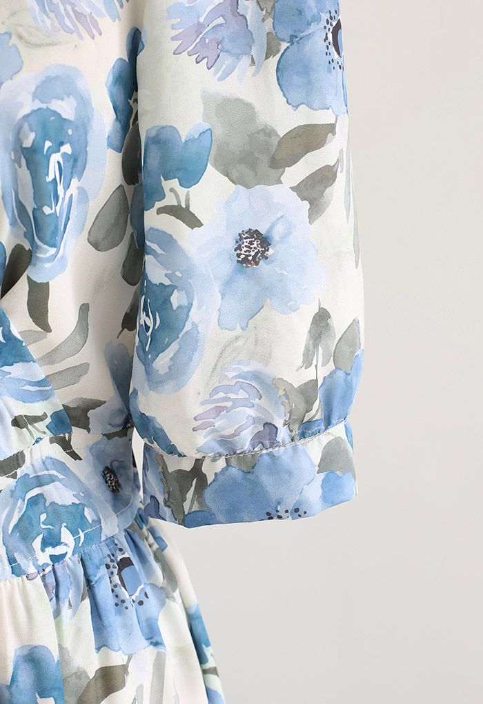 Blossom Watercolor Wrap Frilling Maxi Dress