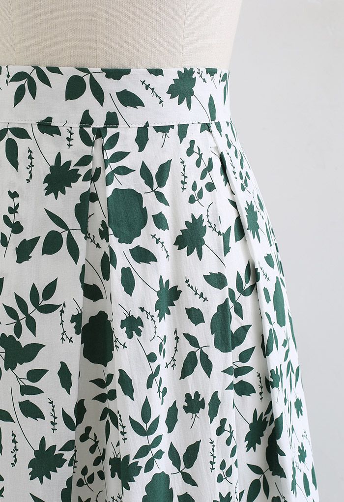 Lush Botany Print A-Line Cotton Midi Skirt