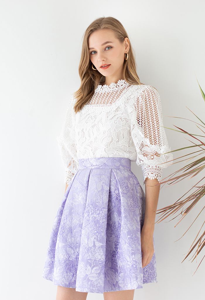 Grape Manor Pleated Flare Skirt in Lilac